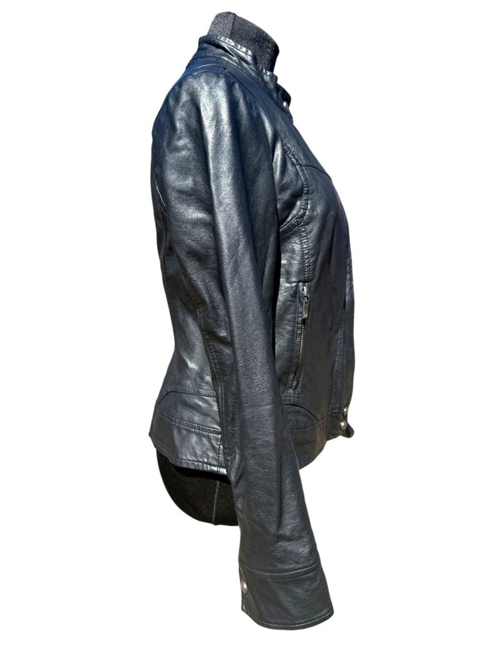 Bernardo Size M Black Faux Leather Moto Jacket Dark Academia Street Chic Luxe NY - Picture 5 of 12
